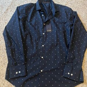 Blue Casual Button Down Shirt with Geometric Print